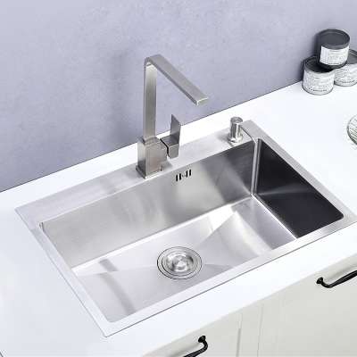 Corner brushed satin stainless steel square shape big handmade kitchen sink