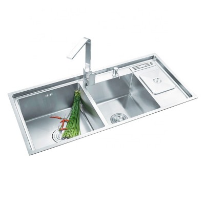 Topmount corner stainless steel double drainer bowl industrial handmade kitchen sink double