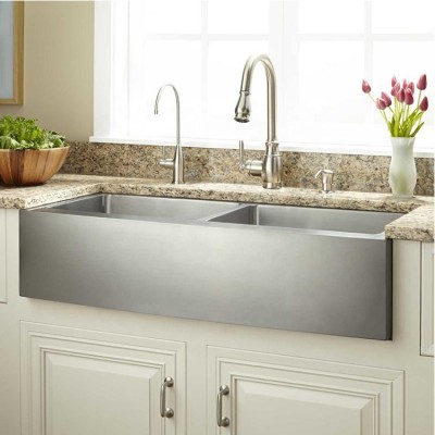 Standard size 304 material small wall mounted double bowl stainless steel handmade apron sink