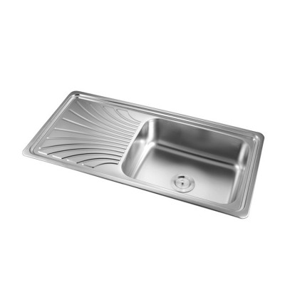 Commercial restaurant single bowl deep drainboard kitchen sink 304 stainless steel