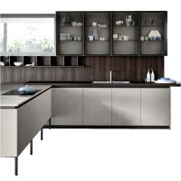 L-shaped kitchen design black assembled modular European-style modern kitchen cabinet